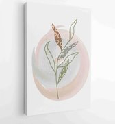 Canvas schilderij - Botanical watercolor wall art vector set. Earth tone boho foliage line art drawing with abstract shape 1 -    – 1901708017 - 80*60 Vertical