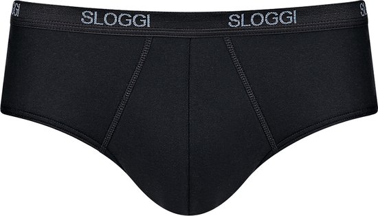 Zwarte Sloggi slip met witte tailleband met logo.