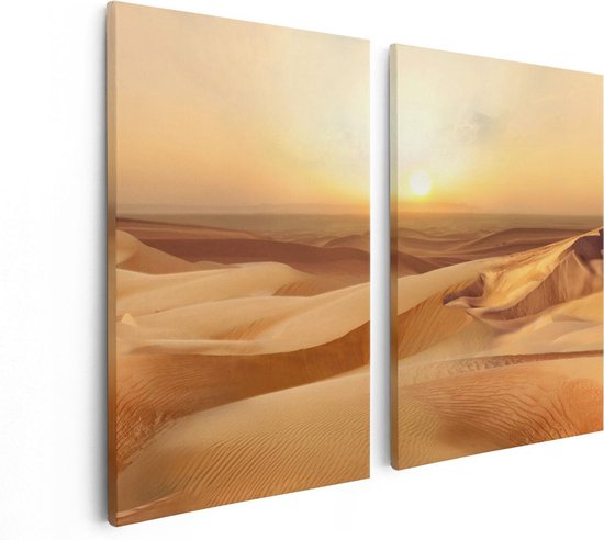 Artaza Canvas Schilderij Tweeluik Woestijn bij Zonsondergang in de Sahara - 80x60 - Foto Op Canvas - Canvas Print