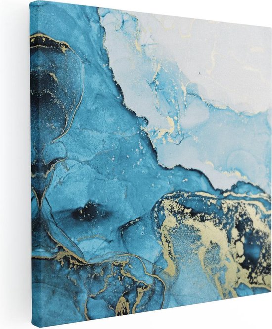 Artaza Canvas Schilderij Abstracte Kunst van Blauwe Marmer met Goud - 90x90 - Groot - Foto Op Canvas - Canvas Print