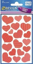 stickervel Hartjes 7,6 x 12 cm papier rood 19-delig