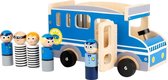 politiebus XL hout jongens 30 cm blauw 6-delig