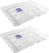 2x stuks bestekbakken/bestekhouders 6-vaks transparant - 40 x 30 x 5 cm - Keuken opberg accessoires