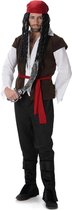 Karnival Costumes Piratenkostuum voor Mannen Piratenpak Carnavalskleding Heren Carnaval - Polyester - Bruin/Rood - Maat M - 6-Delig Shirt/Gilet/Broek/Sjaal/Bandana/Laarscovers