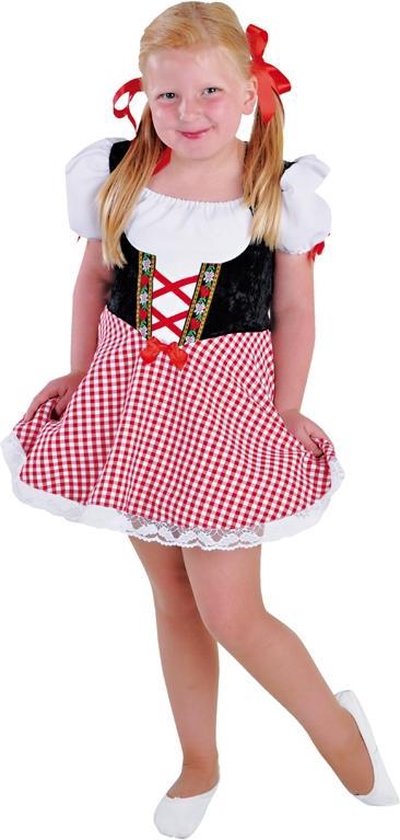 Magic By Freddy's - Boeren Tirol & Oktoberfest Kostuum - Rode Zoet Alcoholvrij Biertje Dirndl - Meisje - Rood - Maat 140 - Bierfeest - Verkleedkleding