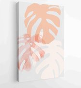 Canvas schilderij - Botanical Monstera wall art vector set. Earth tone boho foliage line art drawing with abstract shape. 4 -    – 1833236335 - 115*75 Vertical