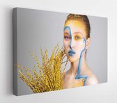 Canvas schilderij - Space theme. creative makeup. female professional portrait. woman with bright makeup. body art. face art  -    1552109840 - 50*40 Horizontal