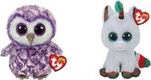 Ty - Knuffel - Beanie Boo's - Moonlight Owl & Christmas Unicorn