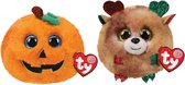 Ty - Knuffel - Teeny Puffies - Halloween Pumpkin & Christmas Reindeer