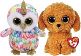 Ty - Knuffel - Beanie Boo's - Enchanted Owl & Golden Doodle Dog