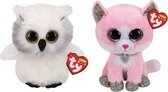 Ty - Knuffel - Beanie Boo's - Ausitin Owl & Fiona Pink Cat