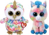 Ty - Knuffel - Beanie Buddy - Enchanted Owl & Blitz Unicorn