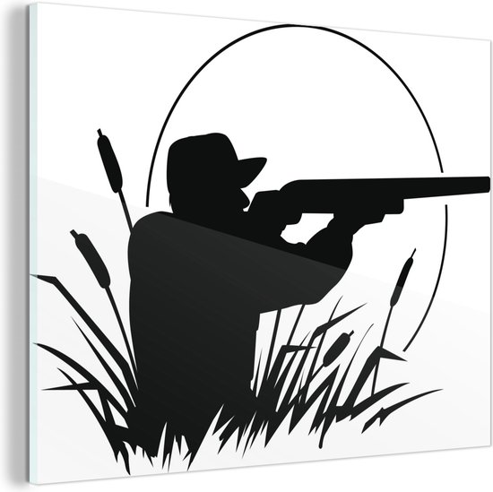 Peinture sur verre une silhouette d un chasseur avec un fusil de