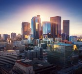 Zonsondergang schijnt over het centrum van Los Angeles - Fotobehang (in banen) - 250 x 260 cm