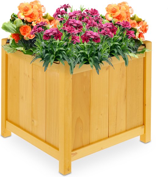 Relaxdays Plantenbak buiten - bloembak vierkant - houten bak voor planten 45x45x45 cm | bol.com