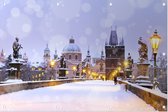 De Karelsbrug en Oude Stad in winters Praag - Foto op Tuinposter - 225 x 150 cm