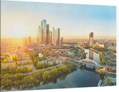 Zonsopkomst boven de skyline van Moskou City District - Foto op Canvas - 150 x 100 cm
