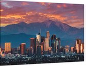Panorama van Los Angeles met zonsondergang - Foto op Canvas - 90 x 60 cm