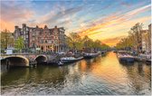 De Amsterdamse grachtengordel bij zonsondergang - Foto op Forex - 90 x 60 cm