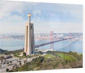 Cristo Rei en de 25 Aprilbrug van Lissabon - Foto op Plexiglas - 90 x 60 cm