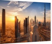 Skyline van Dubai met de Burj Khalifa bij zonsopgang - Foto op Plexiglas - 60 x 40 cm