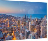 Skyline van Chicago Downtown tijdens avondschemering - Foto op Plexiglas - 90 x 60 cm