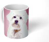 Mok - Koffiemok - Maltezer hond met een roze achtergrond - Mokken - 350 ML - Beker - Koffiemokken - Theemok