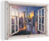 Canvas Schilderij Doorkijk - New York - Skyline - 180x120 cm - Wanddecoratie XXL