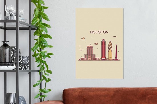 Illustration skyline 'Houston' sur fond marron clair 60x90 cm - Tirage photo sur toile (Décoration murale salon / chambre)