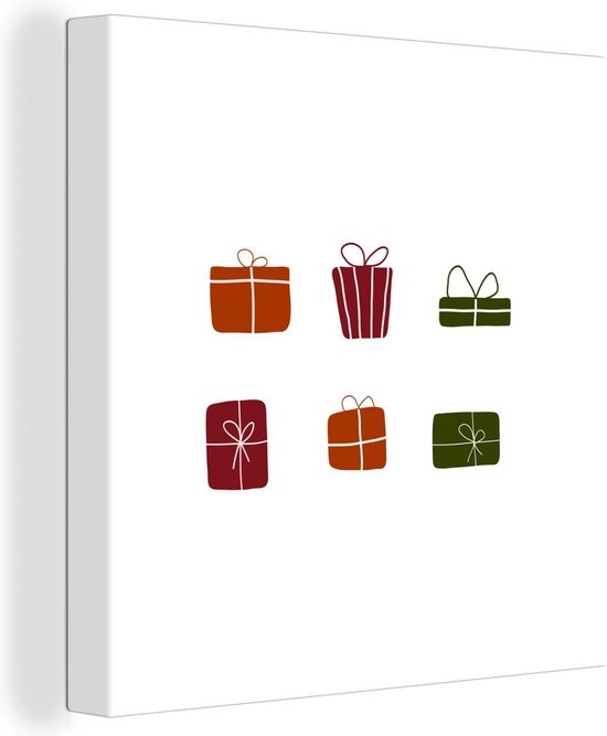 Canvas Schilderij Kerst - Cadeau - Design - 50x50 cm - Wanddecoratie
