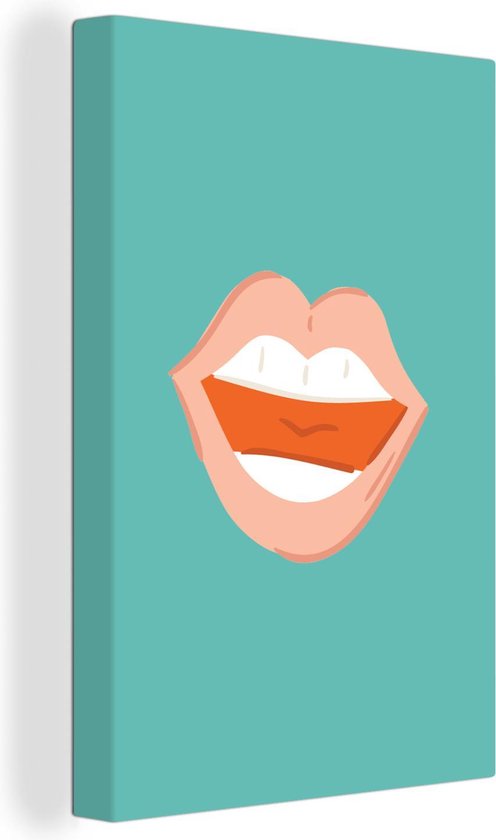 Tableau sur toile Blauw - Dents - Rouge - 40x60 cm - Décoration murale