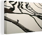 Canvas Schilderij Chinese rijstvelden zwart-wit fotoprint - 30x20 cm - Wanddecoratie