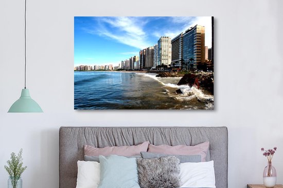 Peintures sur toile - Vagues sur les rochers à Fortaleza au Brésil - 150x100 cm - Décoration murale