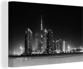 Canvas Schilderij Skyline - Zwart - Wit - Dubai - 90x60 cm - Wanddecoratie