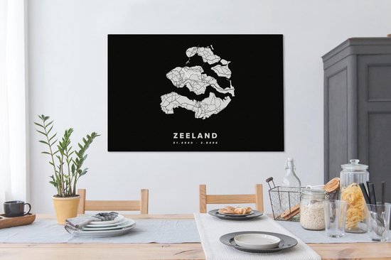 Tableau sur toile Zélande - Carte routière des Nederland -Bas - Zwart - 140x90 cm - Décoration murale