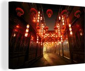 Canvas Schilderij Chinese straat met lampionnen - 30x20 cm - Wanddecoratie