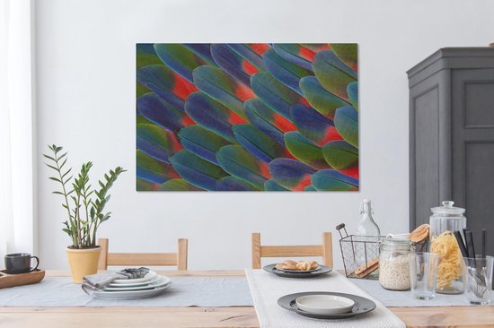 Tableau sur toile Détail plume perroquet - 140x90 cm - Décoration murale
