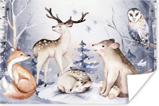 Poster Ours polaire - Neige - Animaux - 120x80 cm - Décorations de Noël -  Décoration