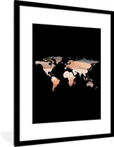 Fotolijst incl. Poster - Wereldkaart - Kleuren - Zwart - 60x80 cm - Posterlijst