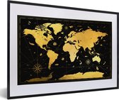 Fotolijst incl. Poster - Wereldkaart - Goud - Zwart - Luxe - 60x40 cm - Posterlijst