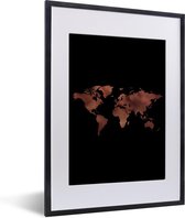 Fotolijst incl. Poster - Wereldkaart - Rood - Zwart - 30x40 cm - Posterlijst