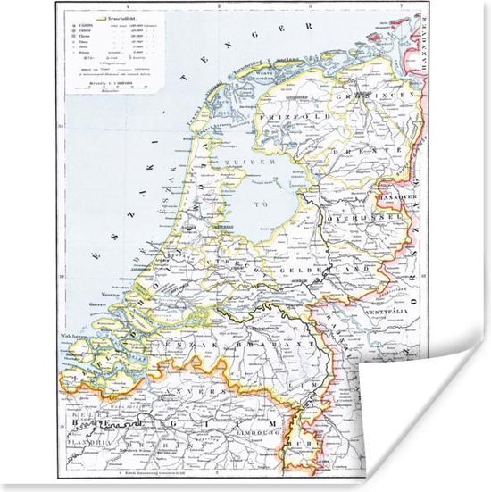 Affiche Carte - Vintage - Pays- Nederland - 100x100 cm XXL