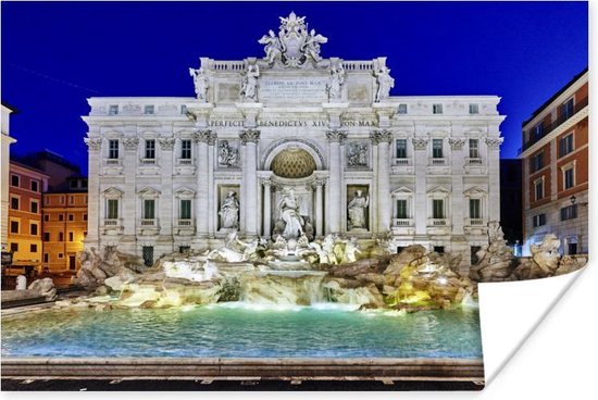 Prachtig verlichte Trevi fontein Rome Poster 90x60 cm - Foto print op Poster (wanddecoratie)