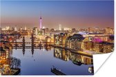Panorama van Berlijn bij schemering Poster 180x120 cm - Foto print op Poster (wanddecoratie woonkamer / slaapkamer) XXL / Groot formaat!