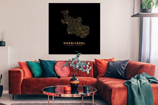 Affiche Overijssel - Carte - Pays- Nederland - Or - 100x100 cm XXL