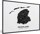 Fotolijst incl. Poster - Friesland - Nederland - Kaart - Wit - 120x80 cm - Posterlijst