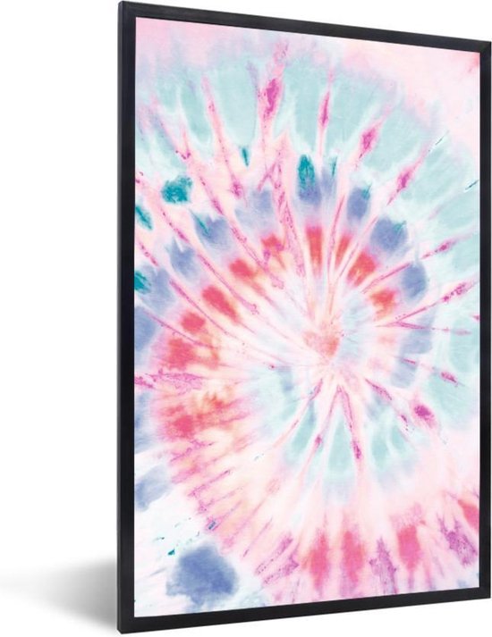 Fotolijst incl. Poster - Tie dye - Blauw - Roze - 80x120 cm - Posterlijst