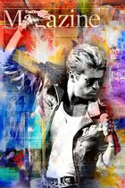 JJ-Art (Aluminium) 120x80 | George Michael, zanger, abstract, woonkamer - slaapkamer| Muziek, rood, blauw, geel, zwart wit, geschilderd, modern, sfeer |  Foto schilderij print op D