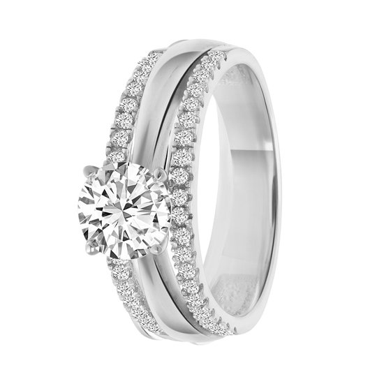 Lucardi - Dames Ring met zirkonia - Ring - Cadeau - Echt Zilver