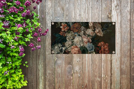 Affiche de jardin Nature morte aux fleurs - Peinture de Cornelia van der Mijn - 80x40 cm - Décoration murale Extérieur - Affiche de jardin - Toile de jardin - Affiche de clôture - Peinture de jardin